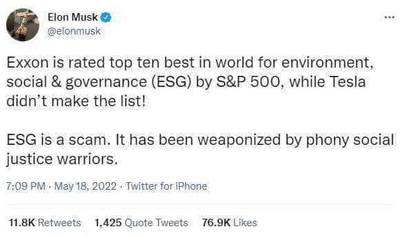 Elon Musk ESG tweet